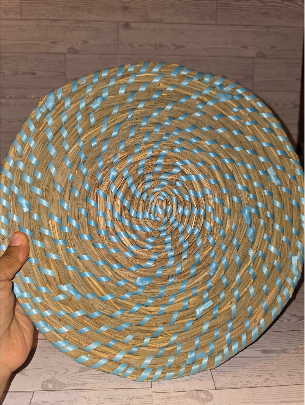 Palm Springs Pool Party Set of 8 Round Woven Placemats Blue Natural Boho